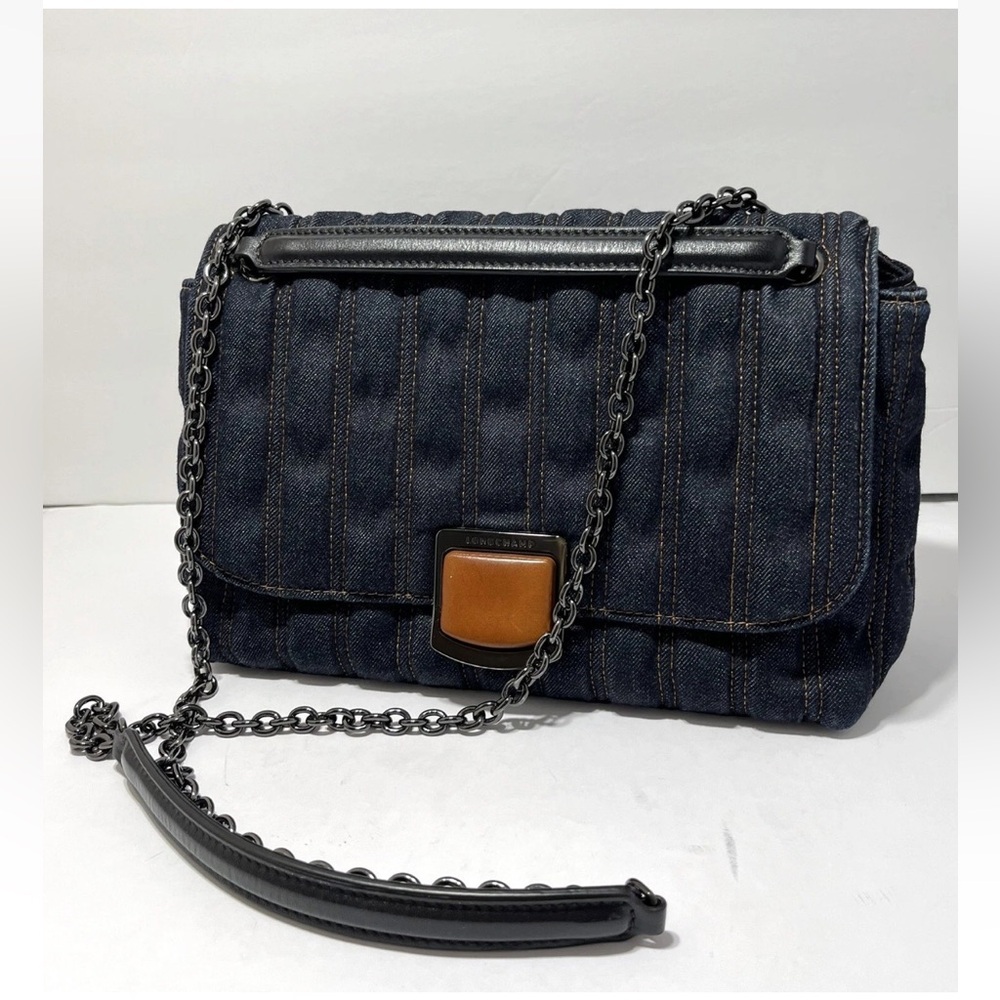 Longchamp Navy Denim Brioche Handbag